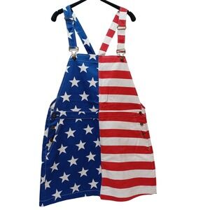 Shinesty Overall Dress L Red White Blue American Flag Patriotic Stars & Stripes